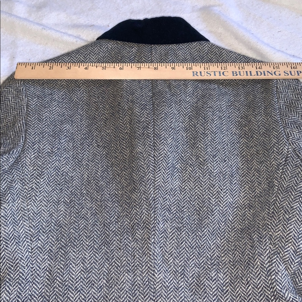 Women's Gray Herringbone Blazer with Navy Collar - Picture 12 of 13